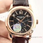 Swiss Patek Philippe 5205G Complications Annual Calendar Watch Black Leather Strap